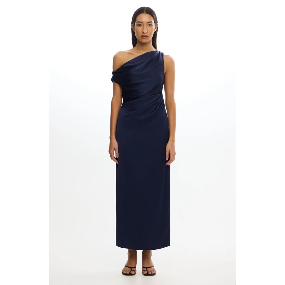 New! Significant Other Alyssa One-Shoulder Satin Maxi Gown Sapphire Blue Size 12